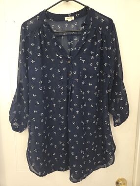Ardene Navy Tunic with White Anchor Print XL Nautical Boat Summer